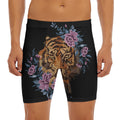 Embroidery Tiger And Flower Print Men's Long Boxer Briefs