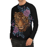 Embroidery Tiger And Flower Print Men's Long Sleeve Rash Guard