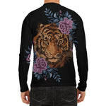 Embroidery Tiger And Flower Print Men's Long Sleeve Rash Guard