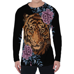 Embroidery Tiger And Flower Print Men's Long Sleeve T-Shirt