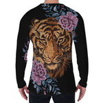 Embroidery Tiger And Flower Print Men's Long Sleeve T-Shirt