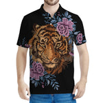 Embroidery Tiger And Flower Print Men's Polo Shirt