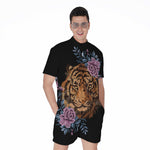 Embroidery Tiger And Flower Print Men's Rompers