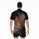 Embroidery Tiger And Flower Print Men's Rompers