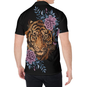 Embroidery Tiger And Flower Print Men's Shirt