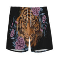 Embroidery Tiger And Flower Print Men's Athletic Shorts