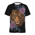Embroidery Tiger And Flower Print Men's Athletic T-Shirt
