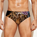 Embroidery Tiger And Flower Print Men's Swim Briefs