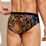 Embroidery Tiger And Flower Print Men's Swim Briefs
