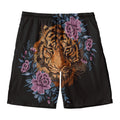 Embroidery Tiger And Flower Print Men's Swim Trunks