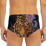 Embroidery Tiger And Flower Print Men's Triangle Swim Briefs