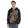 Embroidery Tiger And Flower Print Men's Velvet Pullover Hoodie