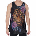 Embroidery Tiger And Flower Print Men's Velvet Tank Top