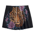 Embroidery Tiger And Flower Print Mesh Shorts