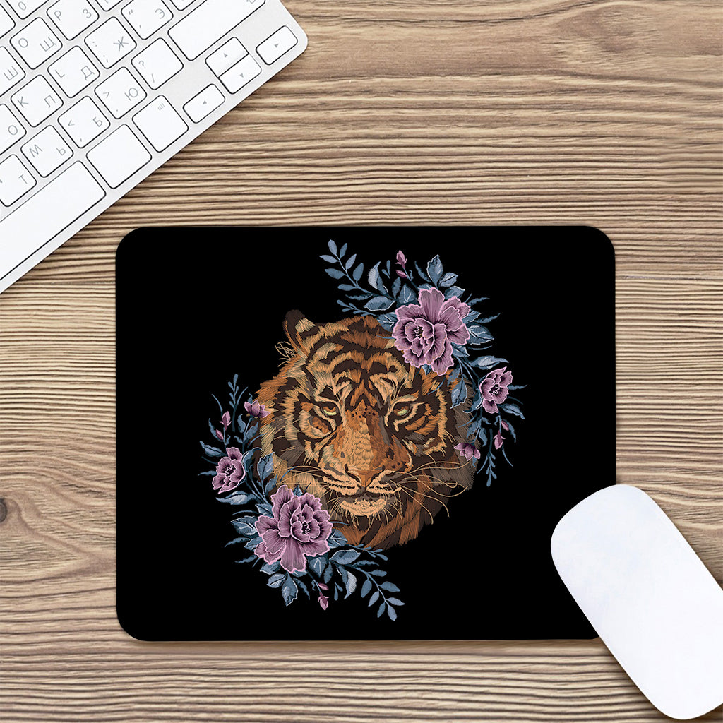 Embroidery Tiger And Flower Print Mouse Pad