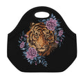 Embroidery Tiger And Flower Print Neoprene Lunch Bag