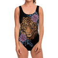 Embroidery Tiger And Flower Print One Piece Swimsuit