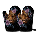 Embroidery Tiger And Flower Print Oven Mitts