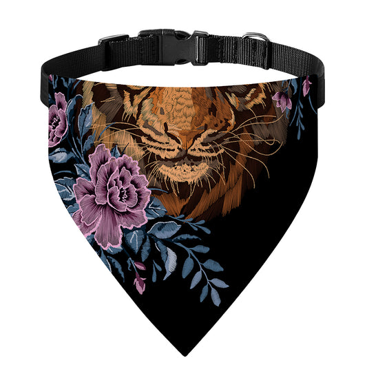 Embroidery Tiger And Flower Print Over The Collar Dog Bandana