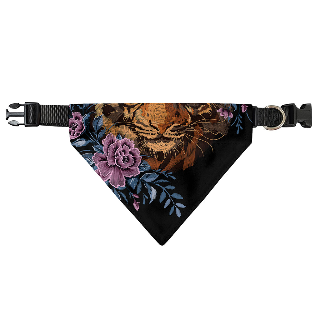Embroidery Tiger And Flower Print Over The Collar Dog Bandana