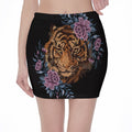Embroidery Tiger And Flower Print Pencil Mini Skirt