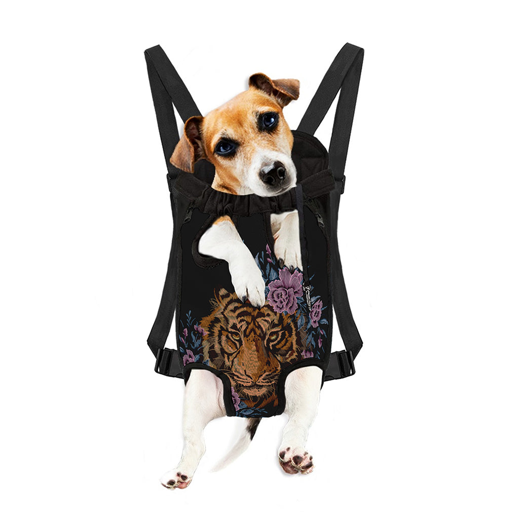 Embroidery Tiger And Flower Print Pet Carrier Backpack
