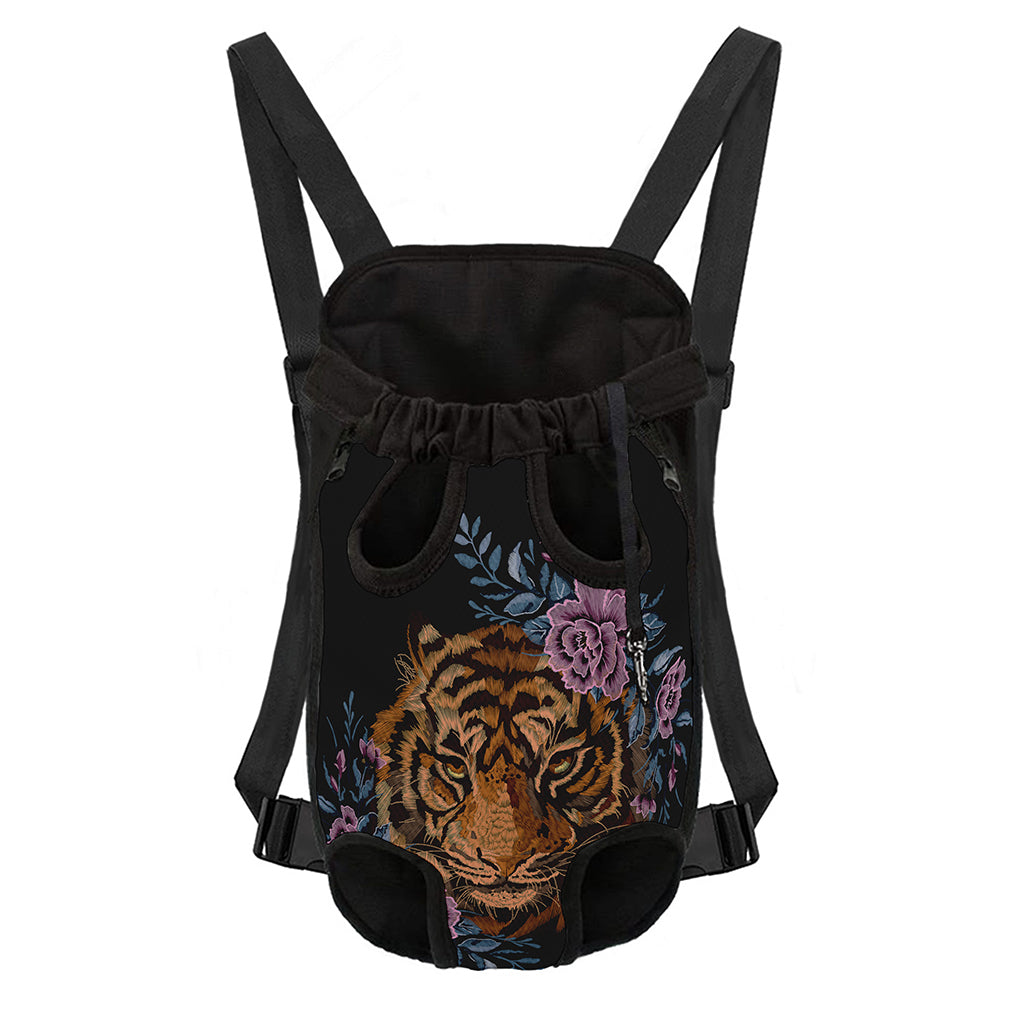 Embroidery Tiger And Flower Print Pet Carrier Backpack