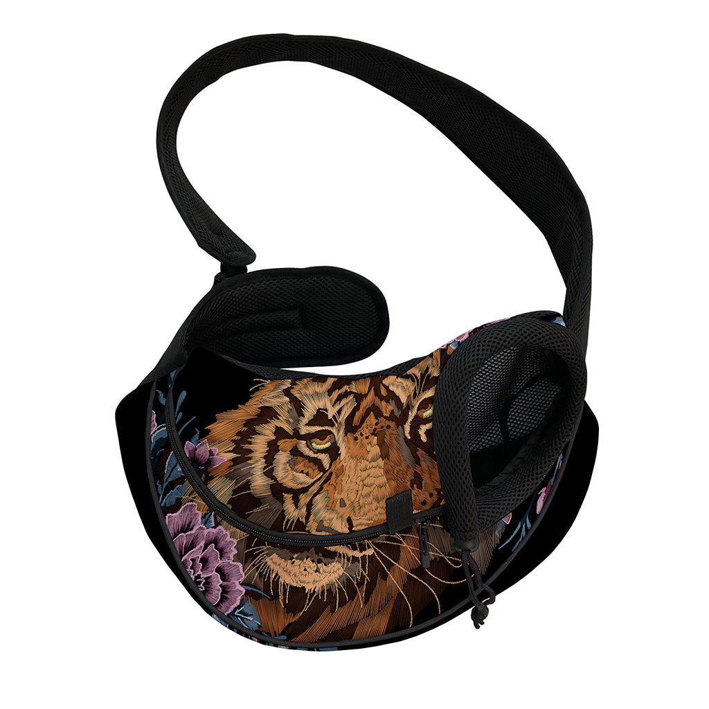 Embroidery Tiger And Flower Print Pet Sling Carrier