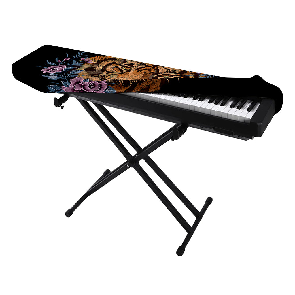 Embroidery Tiger And Flower Print Piano Keyboard Cover