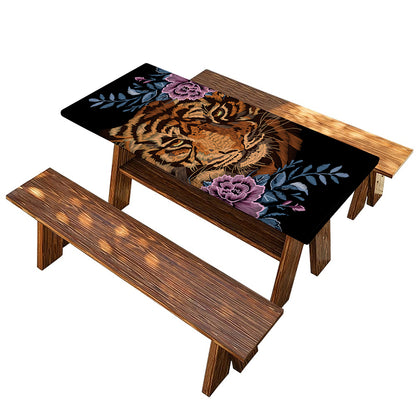 Embroidery Tiger And Flower Print Picnic Table Cover