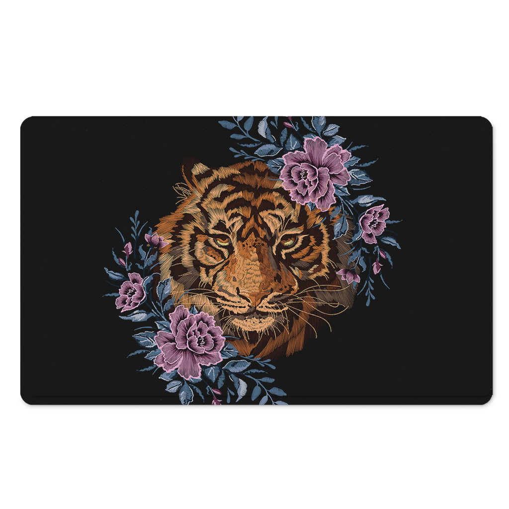Embroidery Tiger And Flower Print Polyester Doormat