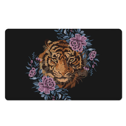 Embroidery Tiger And Flower Print Polyester Doormat