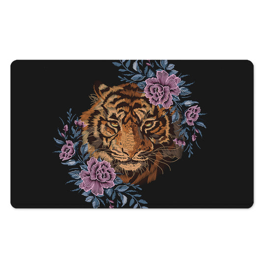 Embroidery Tiger And Flower Print Polyester Doormat