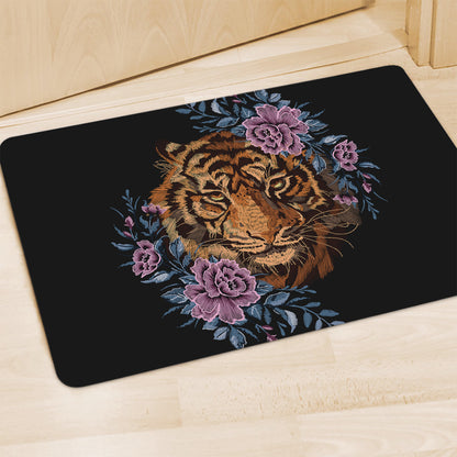 Embroidery Tiger And Flower Print Polyester Doormat