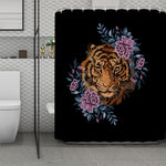 Embroidery Tiger And Flower Print Polyester Shower Curtain