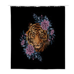 Embroidery Tiger And Flower Print Polyester Shower Curtain