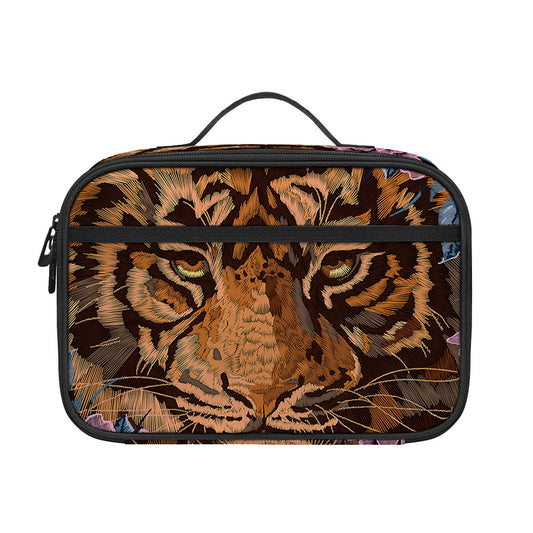 Embroidery Tiger And Flower Print Portable Lunch Bag