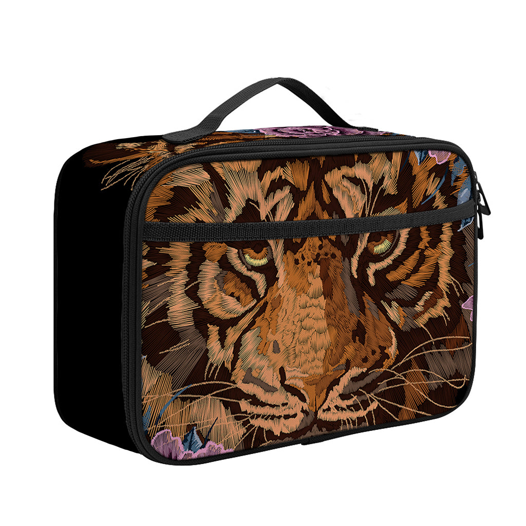 Embroidery Tiger And Flower Print Portable Lunch Bag