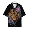 Embroidery Tiger And Flower Print Rayon Hawaiian Shirt