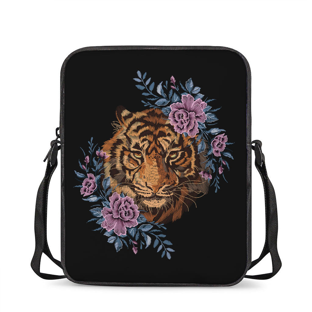 Embroidery Tiger And Flower Print Rectangular Crossbody Bag