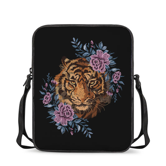 Embroidery Tiger And Flower Print Rectangular Crossbody Bag