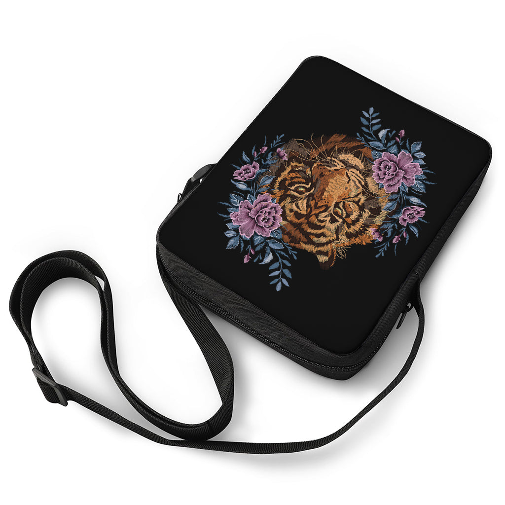 Embroidery Tiger And Flower Print Rectangular Crossbody Bag