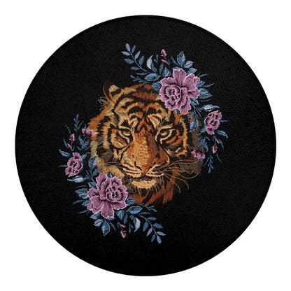 Embroidery Tiger And Flower Print Round Blanket