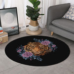 Embroidery Tiger And Flower Print Round Rug