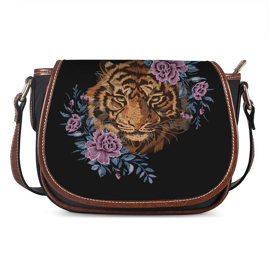 Embroidery Tiger And Flower Print Saddle Bag