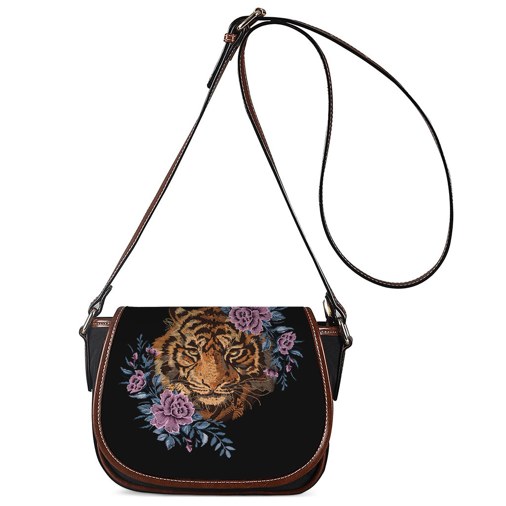 Embroidery Tiger And Flower Print Saddle Bag