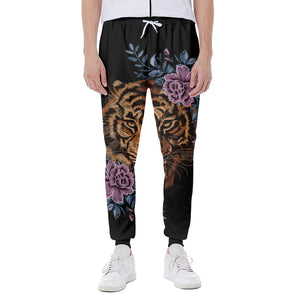 Embroidery Tiger And Flower Print Scuba Joggers