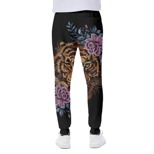 Embroidery Tiger And Flower Print Scuba Joggers