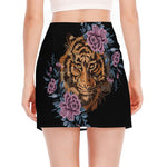 Embroidery Tiger And Flower Print Side Slit Mini Skirt