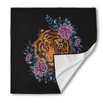 Embroidery Tiger And Flower Print Silk Bandana